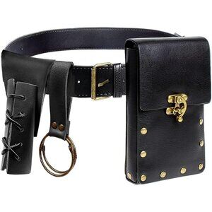 Steampunk Black Leather Belt Pouch Waist Bag Medieval Phone Holder CosplayX